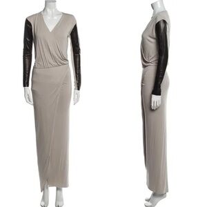 Michelle Mason Leather Panel Jersey Maxi Wrap Dress Medium